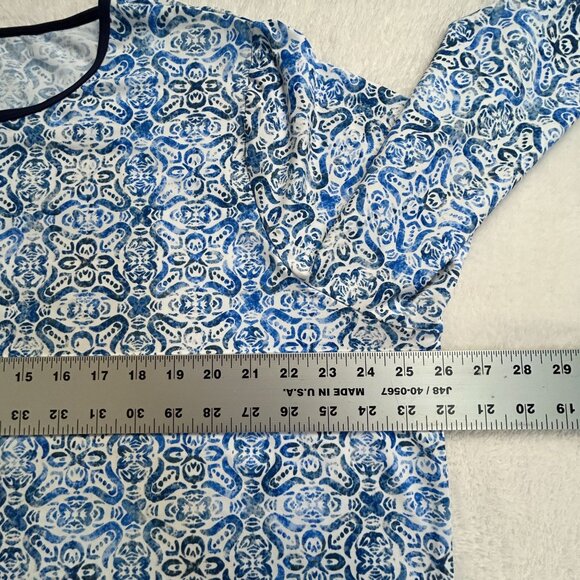 Lands' End Womens 2X 20W-22W Long Sleeve Printed Top Blue/White Stretch Casual - Picture 6 of 7